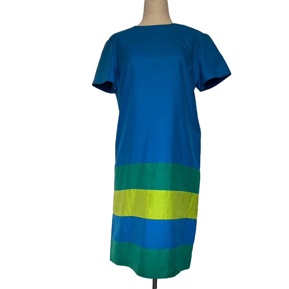 Papell 100% Silk Shift Womens Dress Sz 4P Artsy Bright Colorblock 60s Inspired